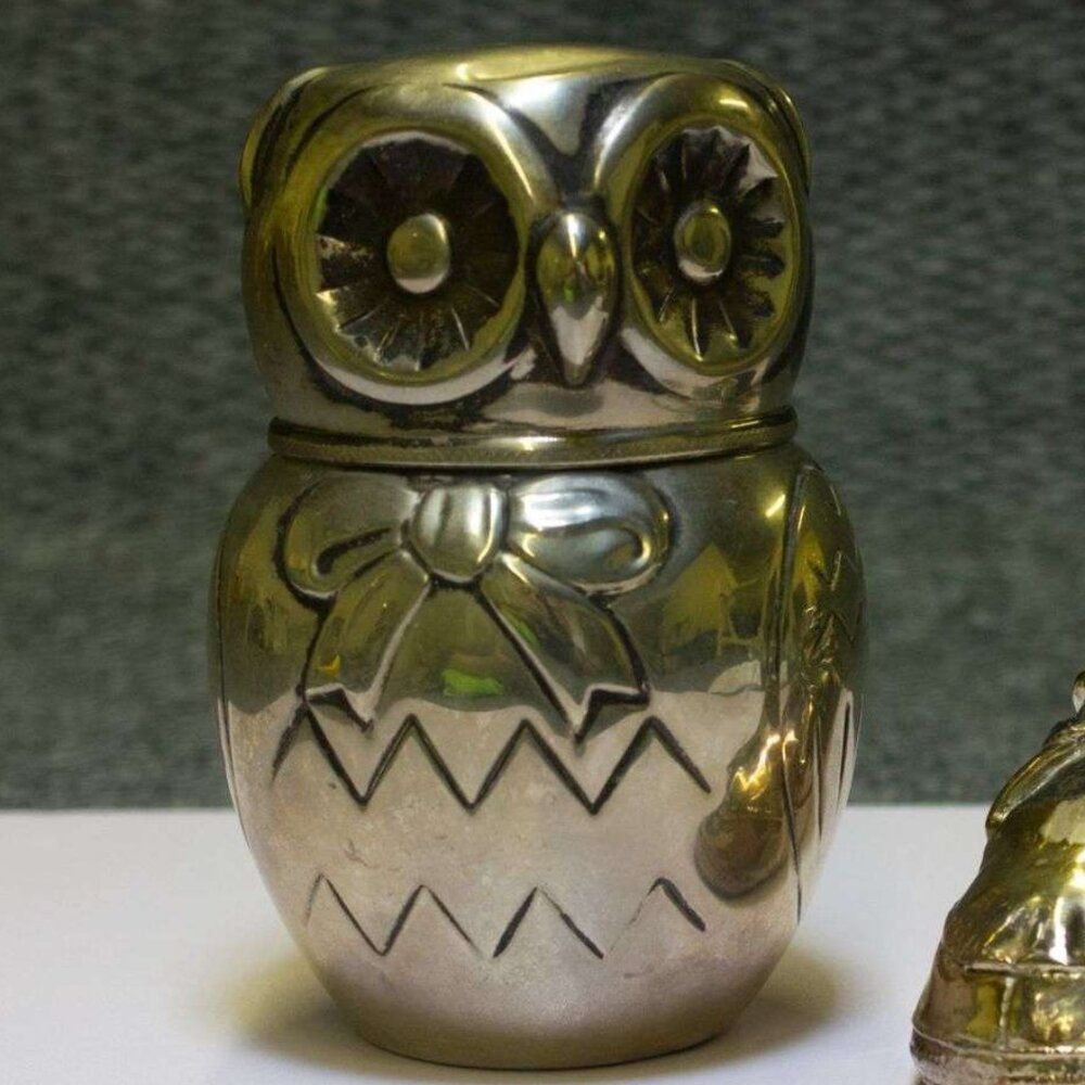 1968 Raimond Silver Mfg Italy. Silverplated Owl Bank Mid-Century Modern